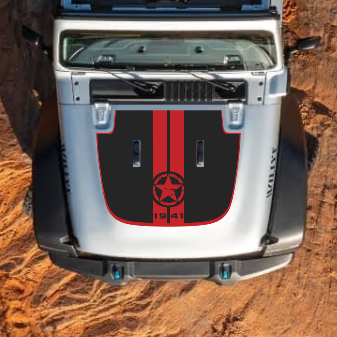 Hood Decal/Sticker - Star Stripe Style Kit – for JL/JLU/JT/4XE Sahara Hood – Made in Canada
