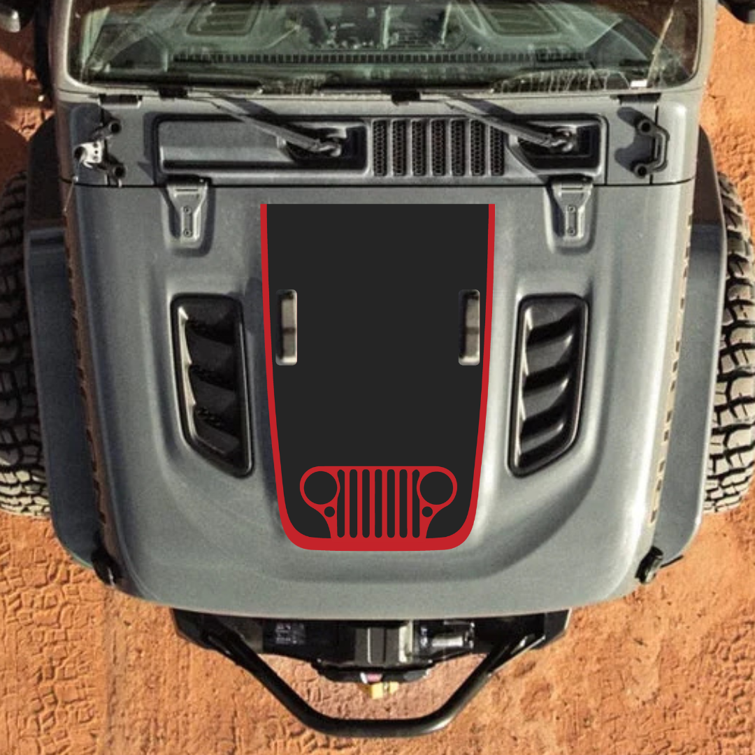 Decal Sticker Kit for JL Rubicon Hood – CJ STYLE – Vinyl Car Decals for Jeep Wrangler Models – Made in Canada - Compatible with JL 2018 - 2025