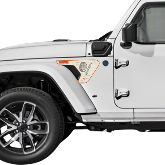 Fender Insert Decal/Sticker - Diagram Graphic Kit - For Jeep Wrangler/Gladiator JL/JLU/JT 2018+ - Premium Vinyl