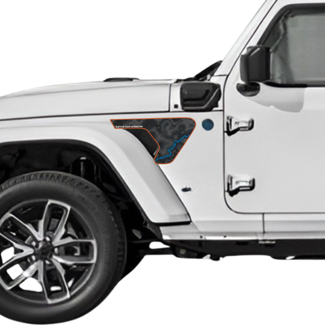 Fender Insert Decal/Sticker - Topography River Graphic Kit - For Jeep Wrangler/Gladiator JL/JLU/JT 2018+ - Premium Vinyl
