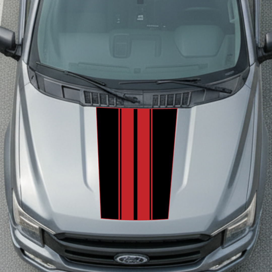 Hood Panel Decal/Sticker - Racing Stripes Graphic Kit - For Ford F-150 2017-2026 - Premium Vinyl