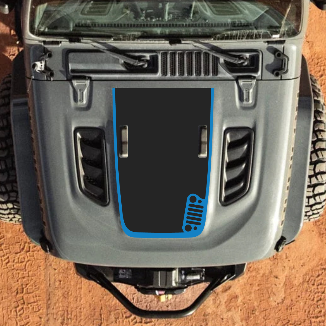 Hood Decal/Sticker – CJ Style Kit – for JL/JLU/JT/4XE Rubicon Hood – Made in Canada