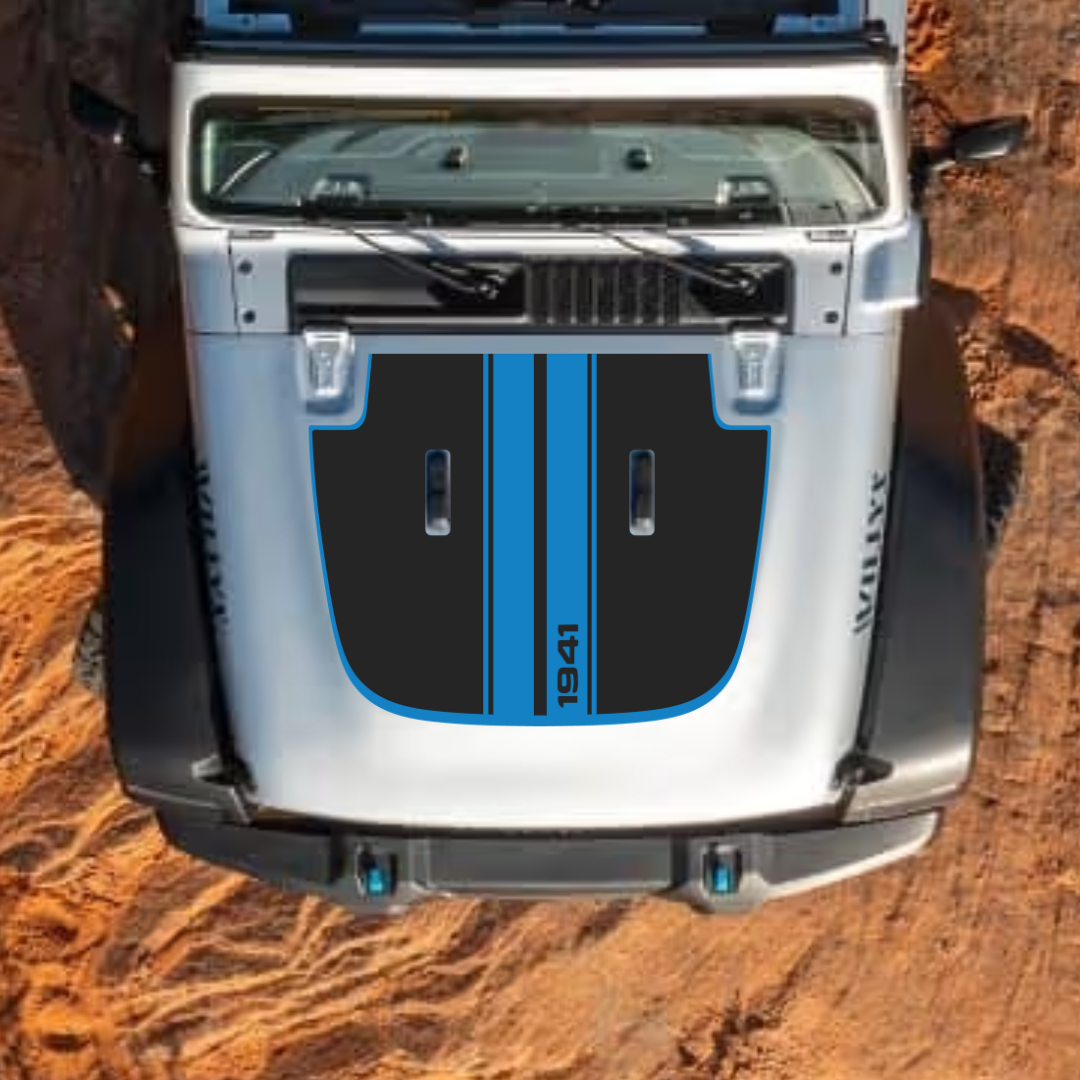 Hood Decal/Sticker - Stripe Style Kit – for JL/JLU/JT/4XE Sahara Hood – Made in Canada
