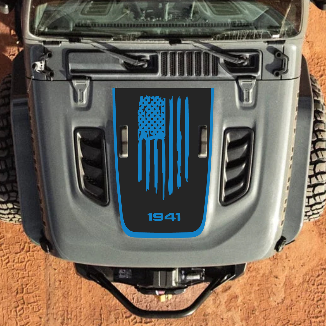 Hood Decal/Sticker – AMERICA 1941 Style Kit – for JL/JLU/JT/4XE Rubicon Hood – Made in Canada