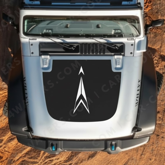 Hood Panel Decal/Sticker - Arrow Summit Style - Minimal White Chevron on Black - For Wrangler JL/JK/JT – Made in Canada