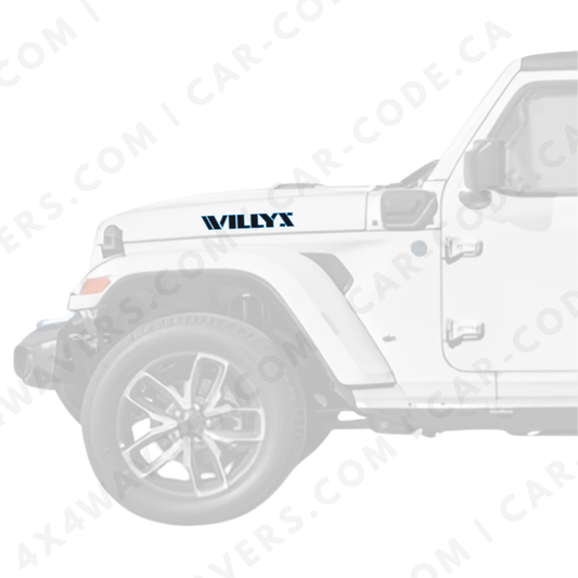 Decal Sticker Kit for Hood Sides – Willys Style Vinyl Car Decals for Jeep Wrangler Models – 2x Willys Decals – Made in Canada