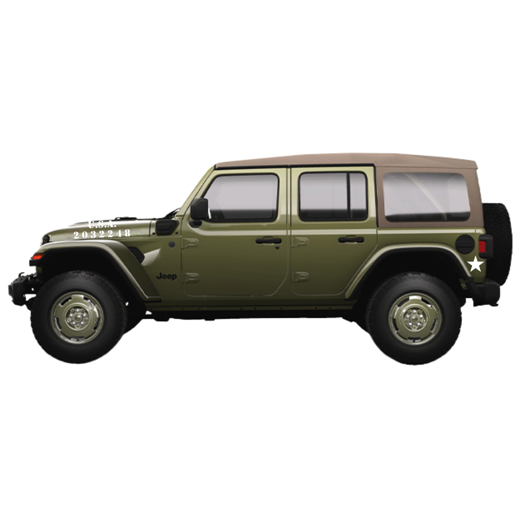 Hood and Body Decal Kit - Military Star & Stencil - For Jeep Wrangler Models - White Vinyl