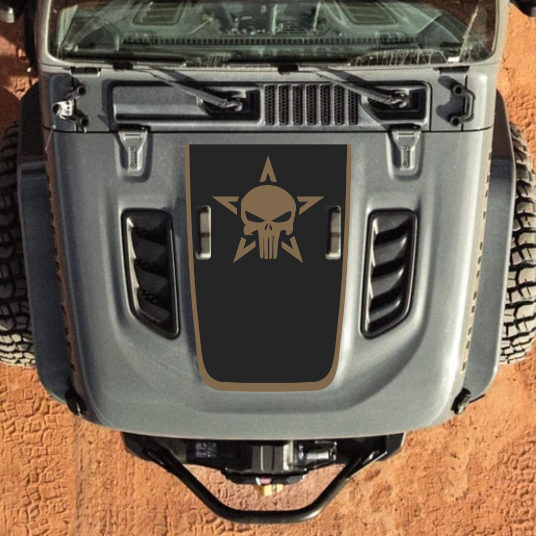 Punisher Decal Sticker Kit for JL Rubicon Hood – Vinyl Car Decals for Jeep Wrangler Models – Made in Canada - Compatible with JL 2018 - 2025