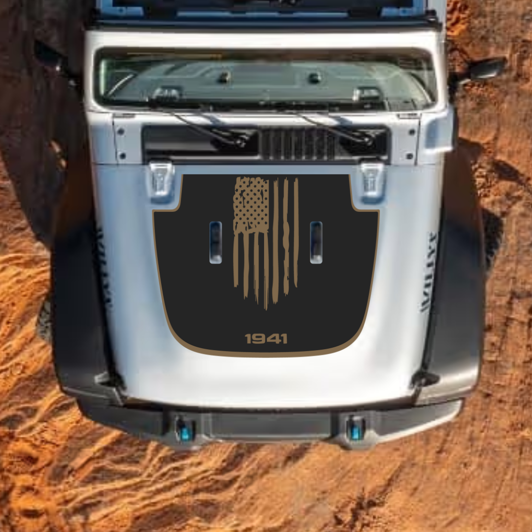 Hood Decal/Sticker - America 1941 Style Kit – for JL/JLU/JT/4XE Sahara Hood – Made in Canada