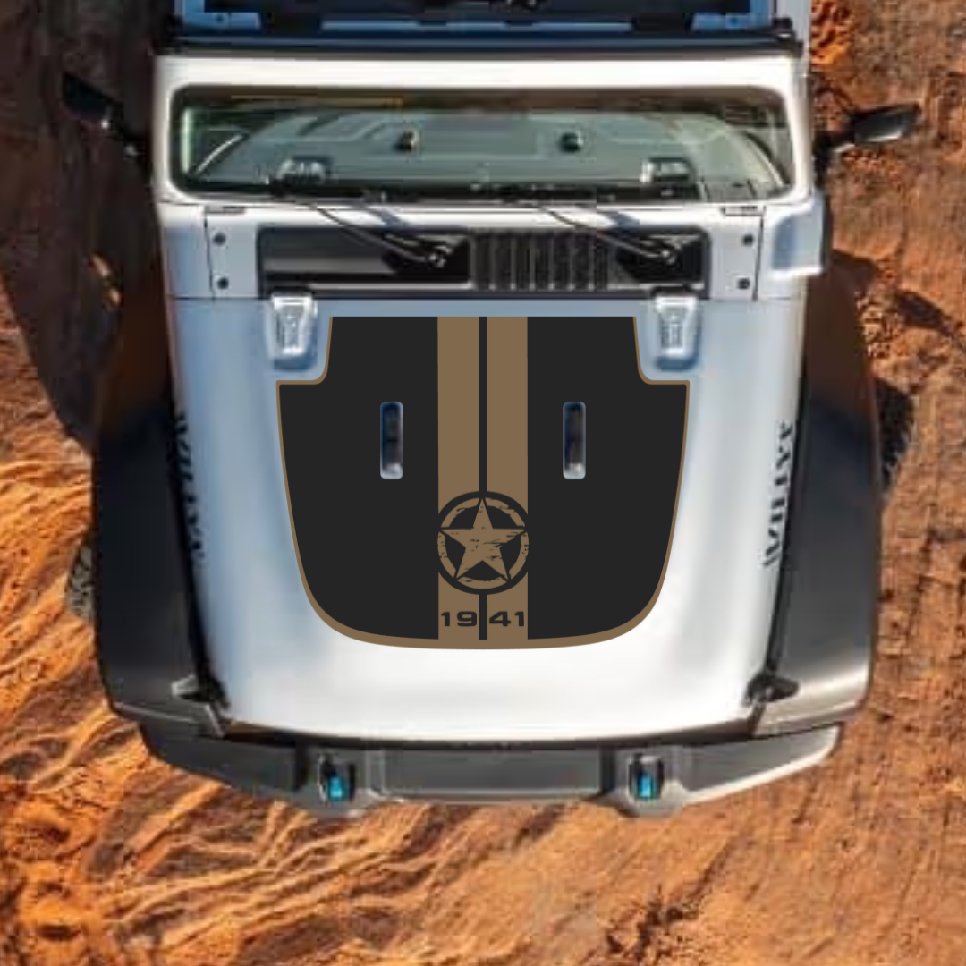 Hood Decal/Sticker - Star Stripe Style Kit – for JL/JLU/JT/4XE Sahara Hood – Made in Canada