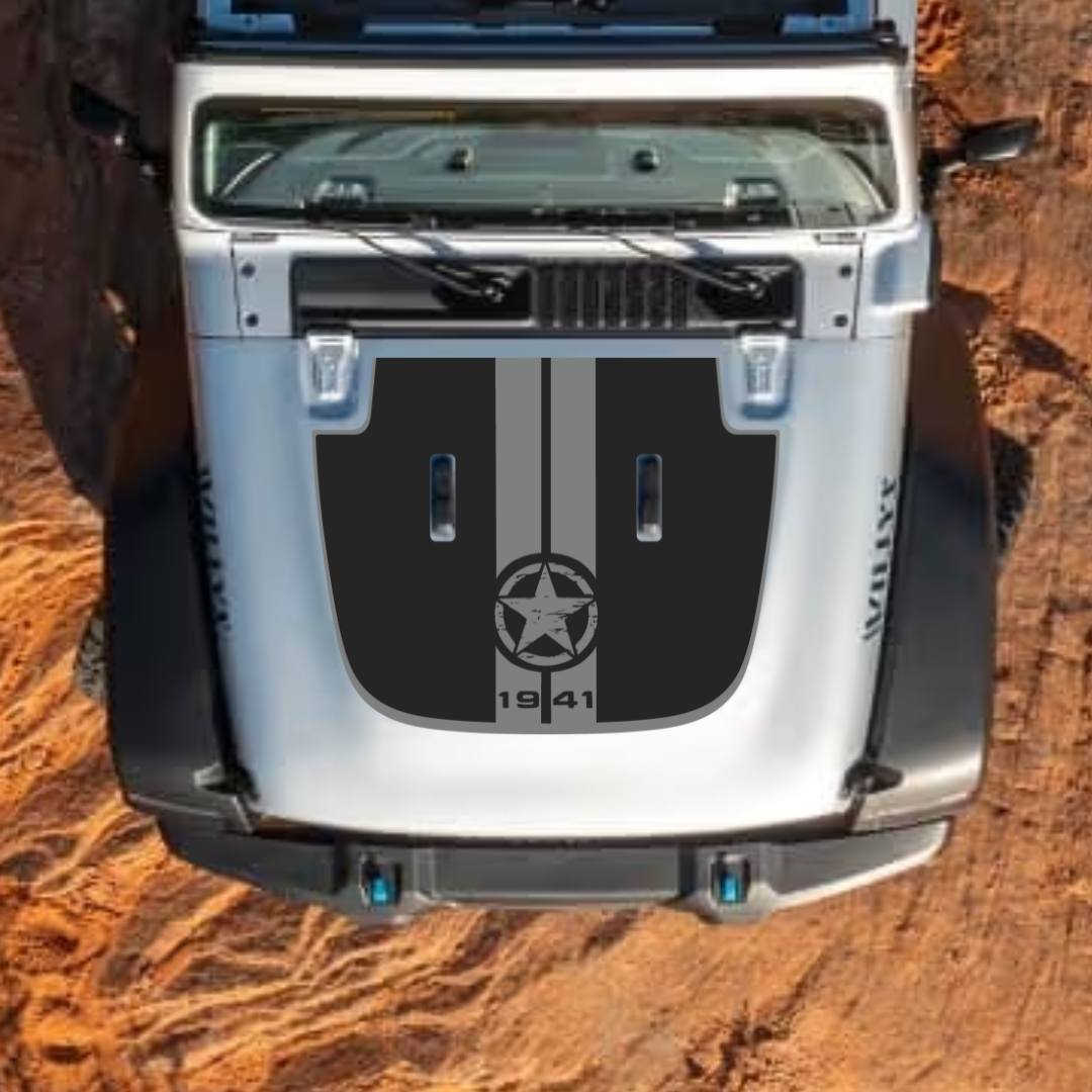 Hood Decal/Sticker - Star Stripe Style Kit – for JL/JLU/JT/4XE Sahara Hood – Made in Canada