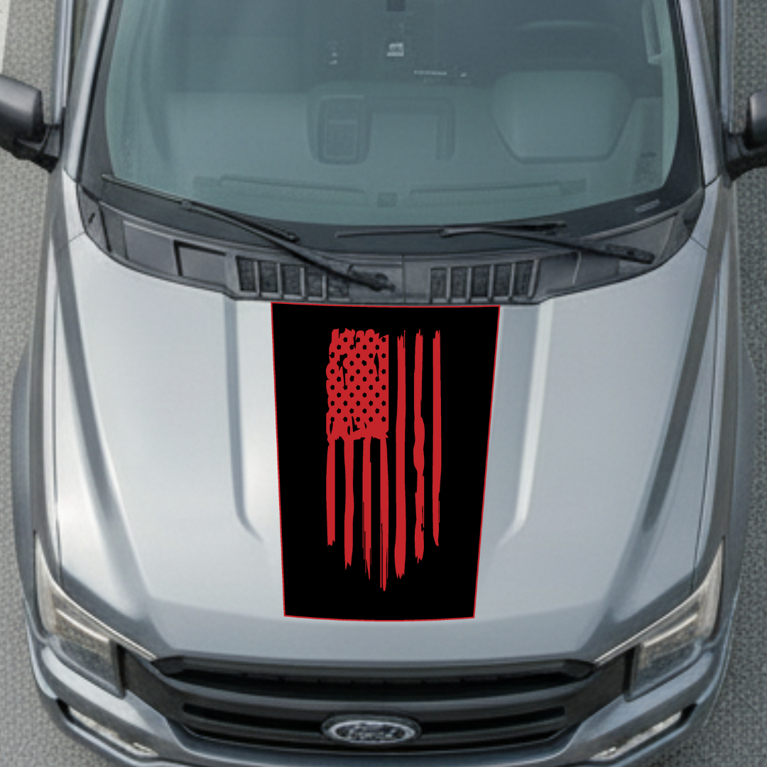 Hood Panel Decal/Sticker - USA Flag Graphic Kit - For Ford F-150 2017-2026 - Premium Vinyl