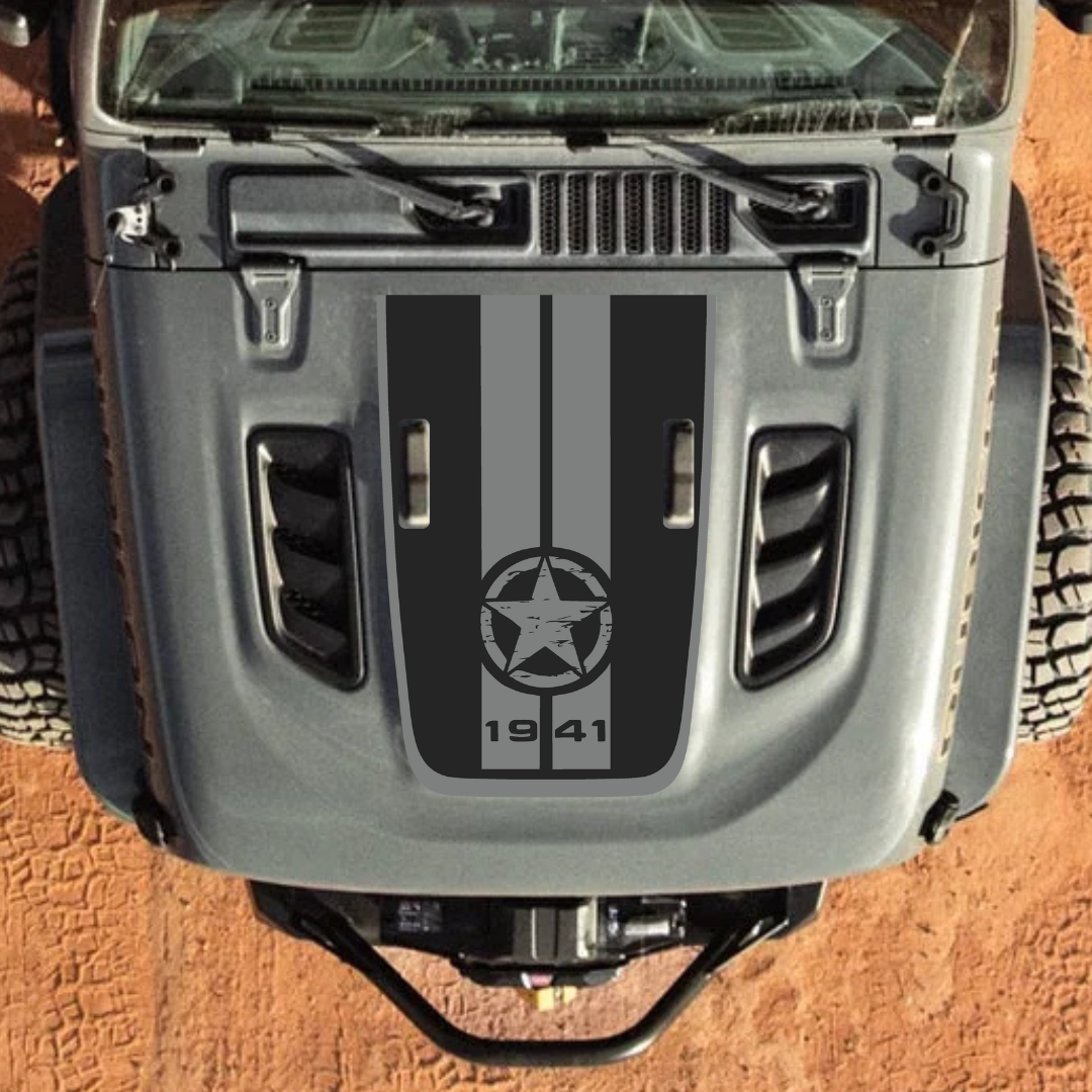 STAR STRIPE Decal Sticker Kit for JL Rubicon Hood – Vinyl Car Decals for Jeep Wrangler Models – Made in Canada - Compatible with JL 2018 - 2025