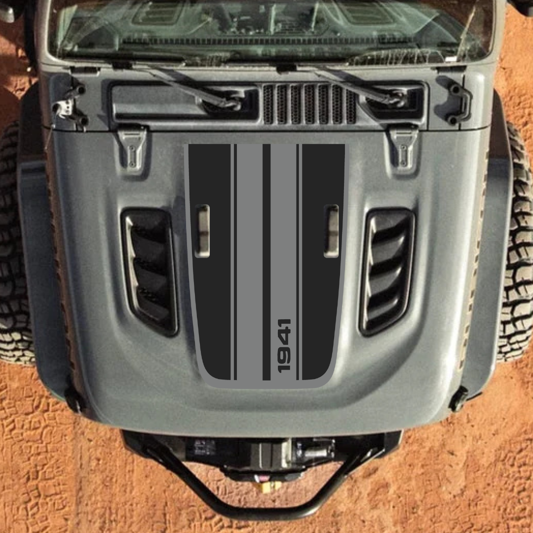 STRIPE Decal Sticker Kit for JL Rubicon Hood – Vinyl Car Decals for Jeep Wrangler Models – Made in Canada - Compatible with JL 2018 - 2025