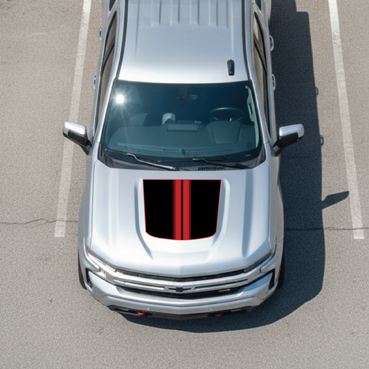 Hood Panel Decal/Sticker - Racing Stripes Graphic Kit - For Chevrolet Silverado 2019-2024 - Premium Vinyl