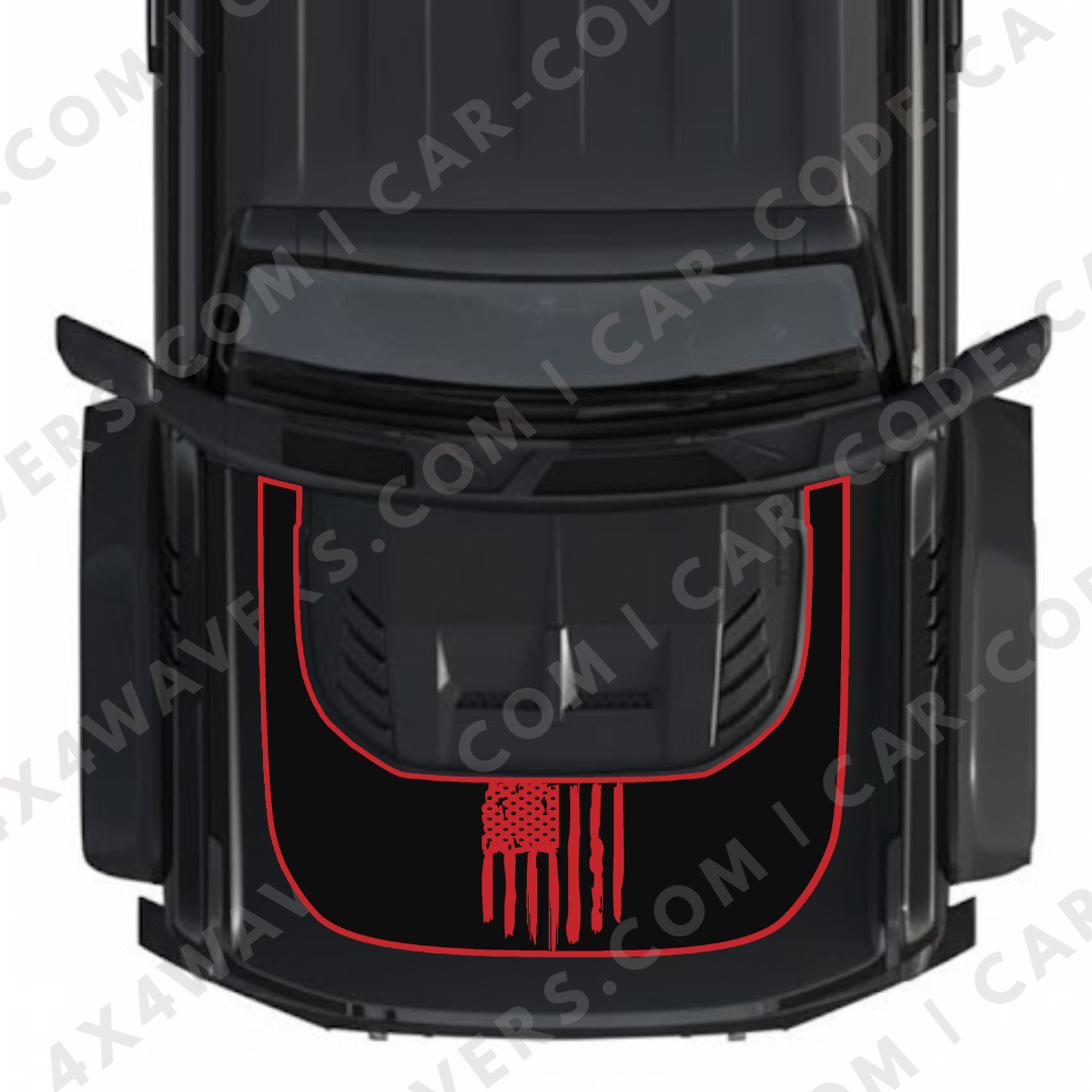 Hood Panel Decal/Sticker - USA Flag Graphic Kit - For Ford Bronco Raptor 2021-2024 - Premium Vinyl