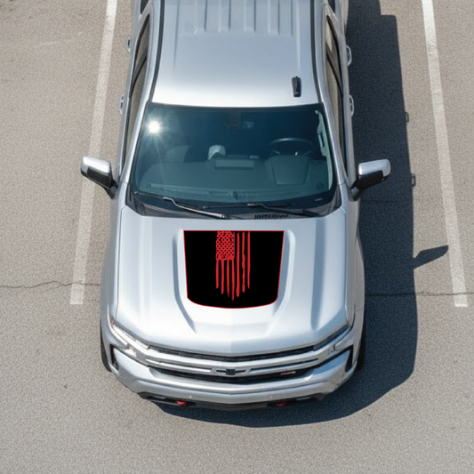 Hood Panel Decal/Sticker - USA Flag Graphic Kit - For Chevrolet Silverado 2019-2024 - Premium Vinyl