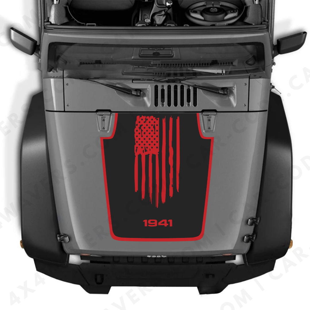 Decal Sticker Kit for JK Hood AMERICA 1941 Style – Vinyl Car Decals for Jeep Wrangler Models – Made in Canada Compatible with JK 2007 - 2018