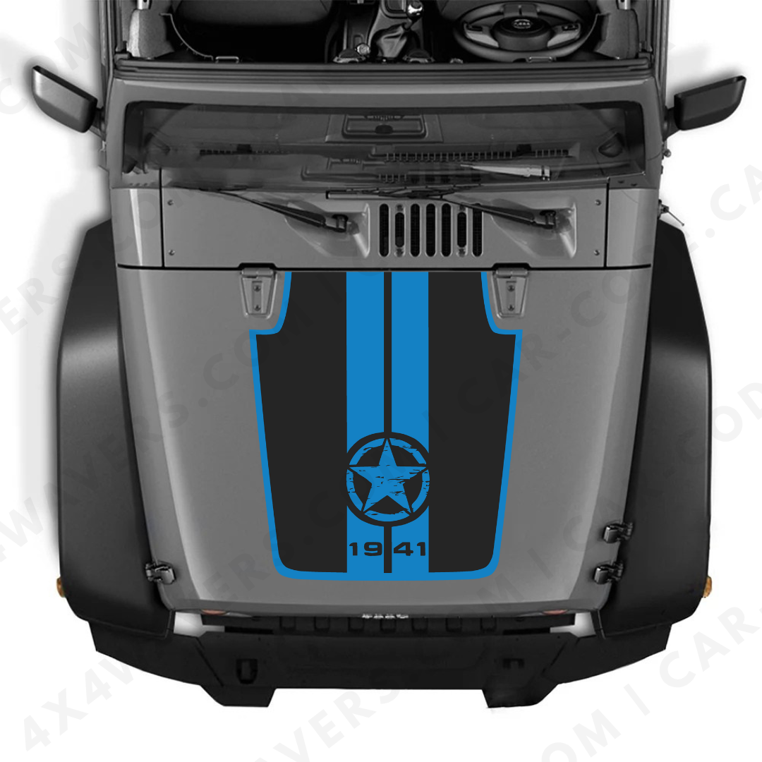 Decal Sticker Kit for JK Hood Star 1941 Style – Vinyl Car Decals for Jeep Wrangler Models – Made in Canada Compatible with JK 2007 - 2018