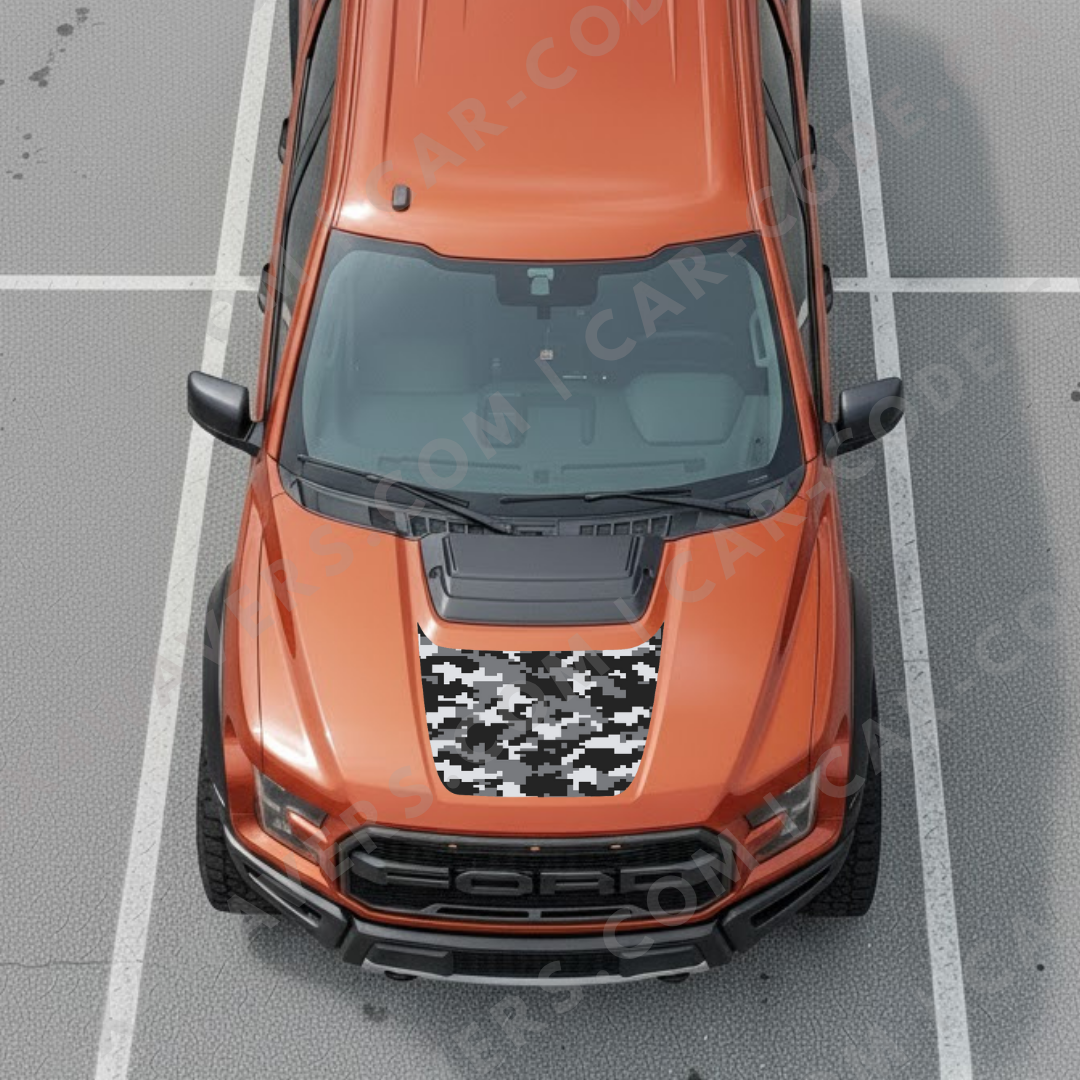 Hood Panel Decal/Sticker - CAMO Series (Woodland / Urban Digi) - For Ford F-150 Raptor 2017-2025 - Matte Printed 3M or Avery Cut-Vinyl