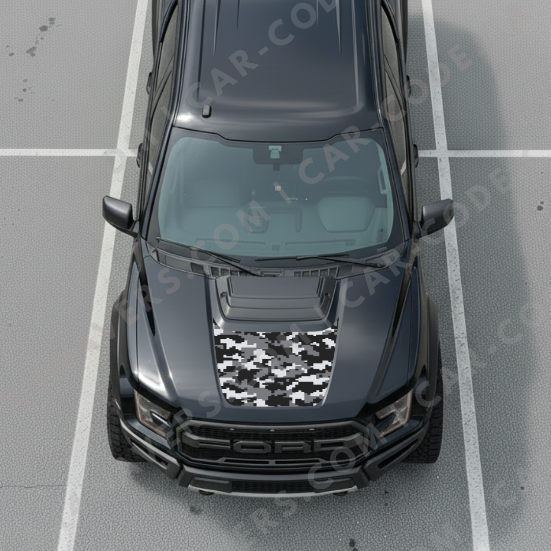 Hood Panel Decal/Sticker - CAMO Series (Woodland / Urban Digi) - For Ford F-150 Raptor 2017-2025 - Matte Printed 3M or Avery Cut-Vinyl