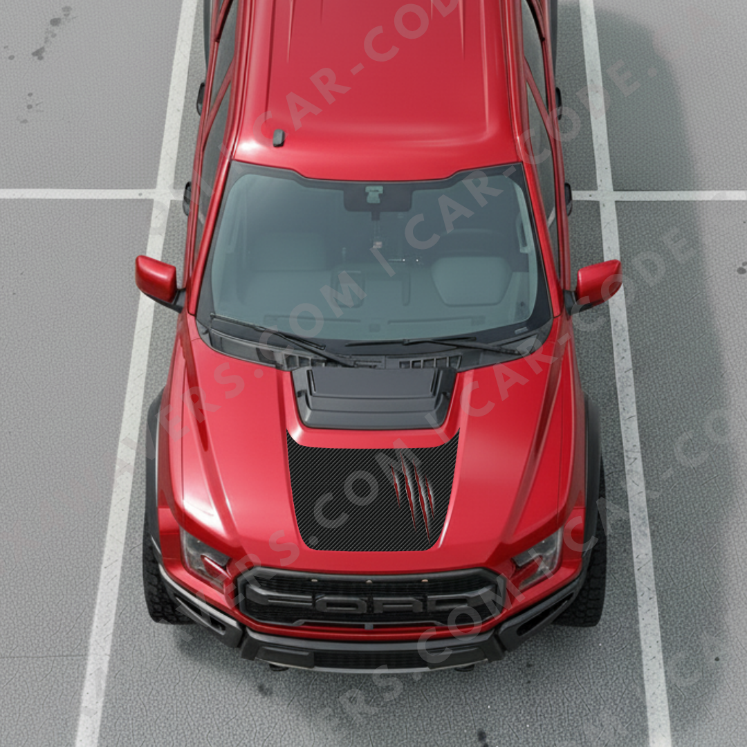 Ford F-150 Raptor Hood Panel – Carbon Series (Plain / Claw Slashes / Drip Smile) – 2017–2025 – Printed Matte 3M or 3D Textured Carbon Wrap