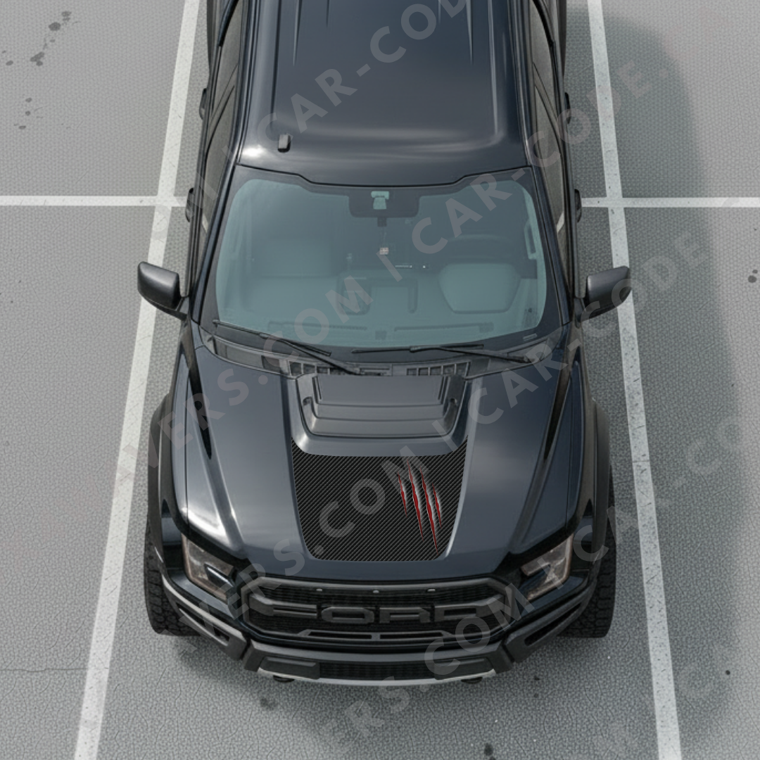 Ford F-150 Raptor Hood Panel – Carbon Series (Plain / Claw Slashes / Drip Smile) – 2017–2025 – Printed Matte 3M or 3D Textured Carbon Wrap