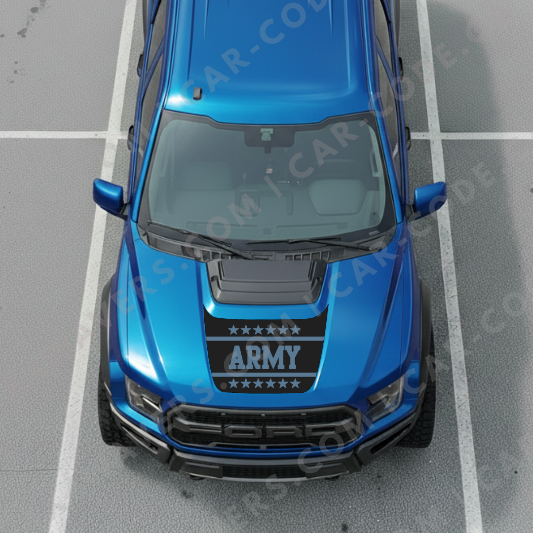 Hood Panel Decal/Sticker - MIL-Style Banner “ARMY” - For Ford F-150 Raptor 2017-2025 - Matte Printed 3M or Avery Cut-Vinyl