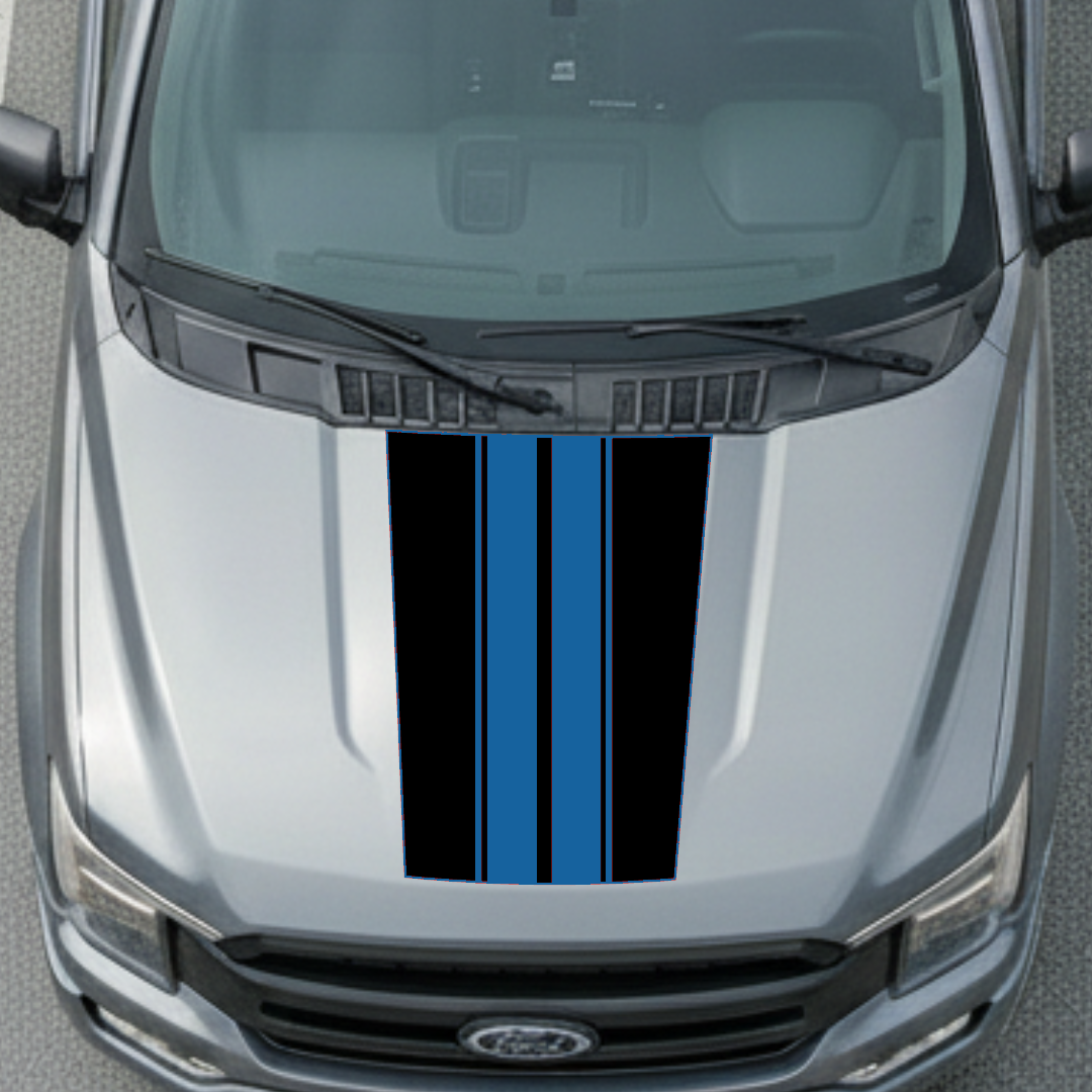 Hood Panel Decal/Sticker - Racing Stripes Graphic Kit - For Ford F-150 2017-2026 - Premium Vinyl