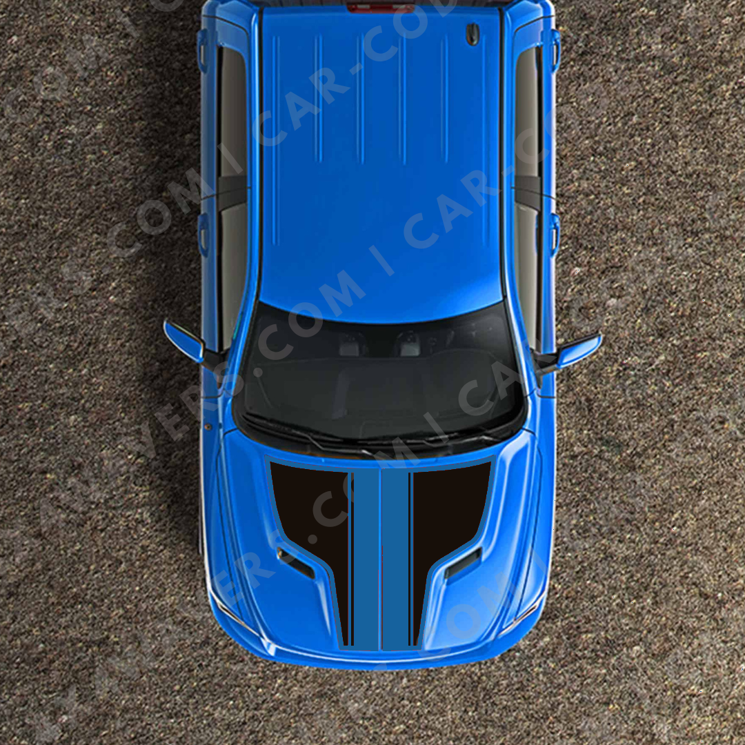 Hood Panel Decal/Sticker - Racing Stripes Graphic Kit - For Ram 1500 2009-2018 Rebel - Premium Vinyl