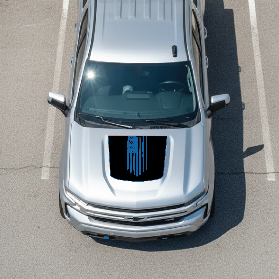 Hood Panel Decal/Sticker - USA Flag Graphic Kit - For Chevrolet Silverado 2019-2024 - Premium Vinyl