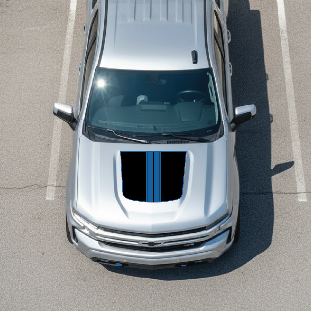Hood Panel Decal/Sticker - Racing Stripes Graphic Kit - For Chevrolet Silverado 2019-2024 - Premium Vinyl