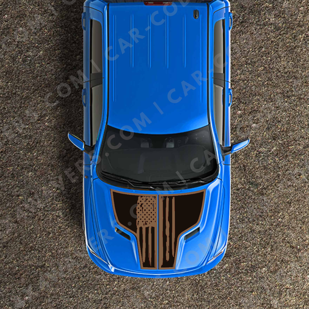 Hood Panel Decal/Sticker - USA flag Graphic Kit - For Ram 1500 2009-2018 Rebel - Premium Vinyl