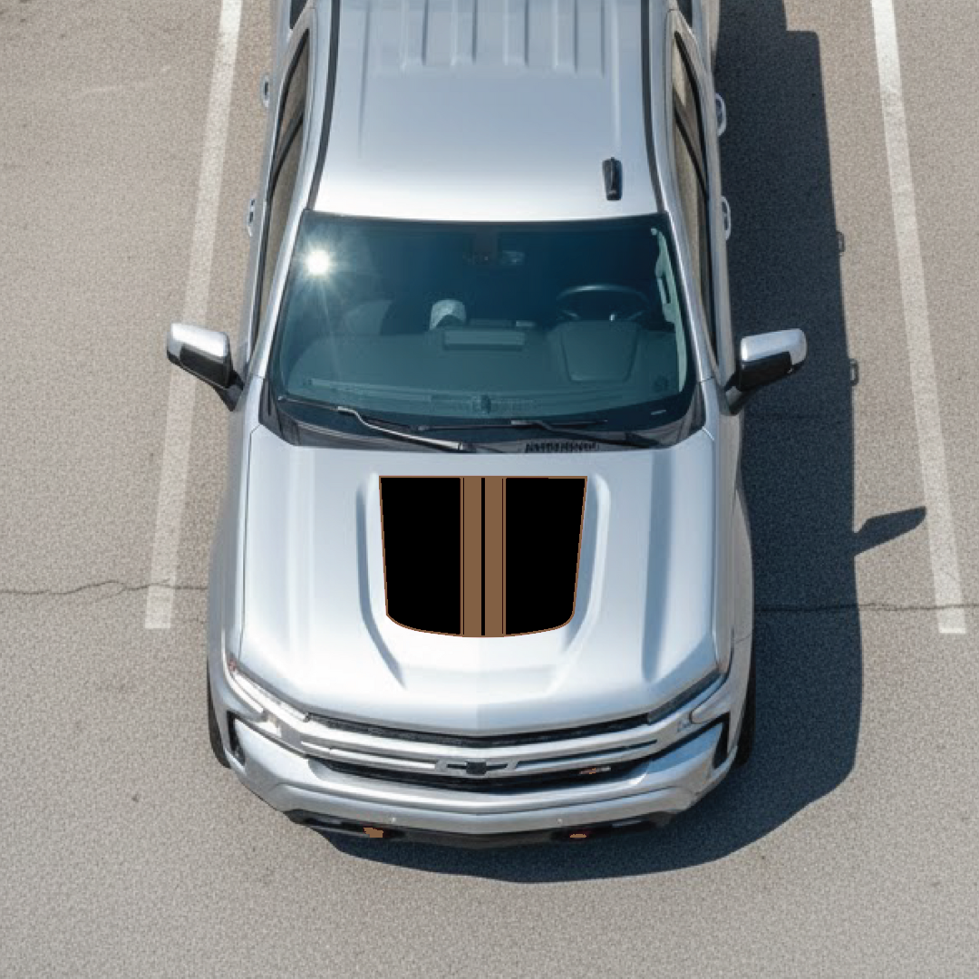 Hood Panel Decal/Sticker - Racing Stripes Graphic Kit - For Chevrolet Silverado 2019-2024 - Premium Vinyl