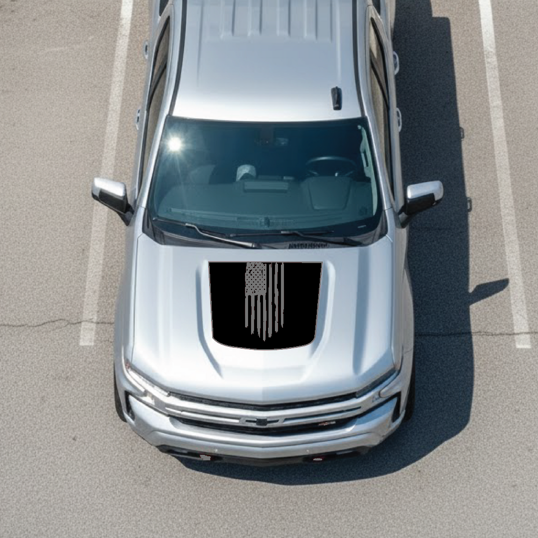 Hood Panel Decal/Sticker - USA Flag Graphic Kit - For Chevrolet Silverado 2019-2024 - Premium Vinyl
