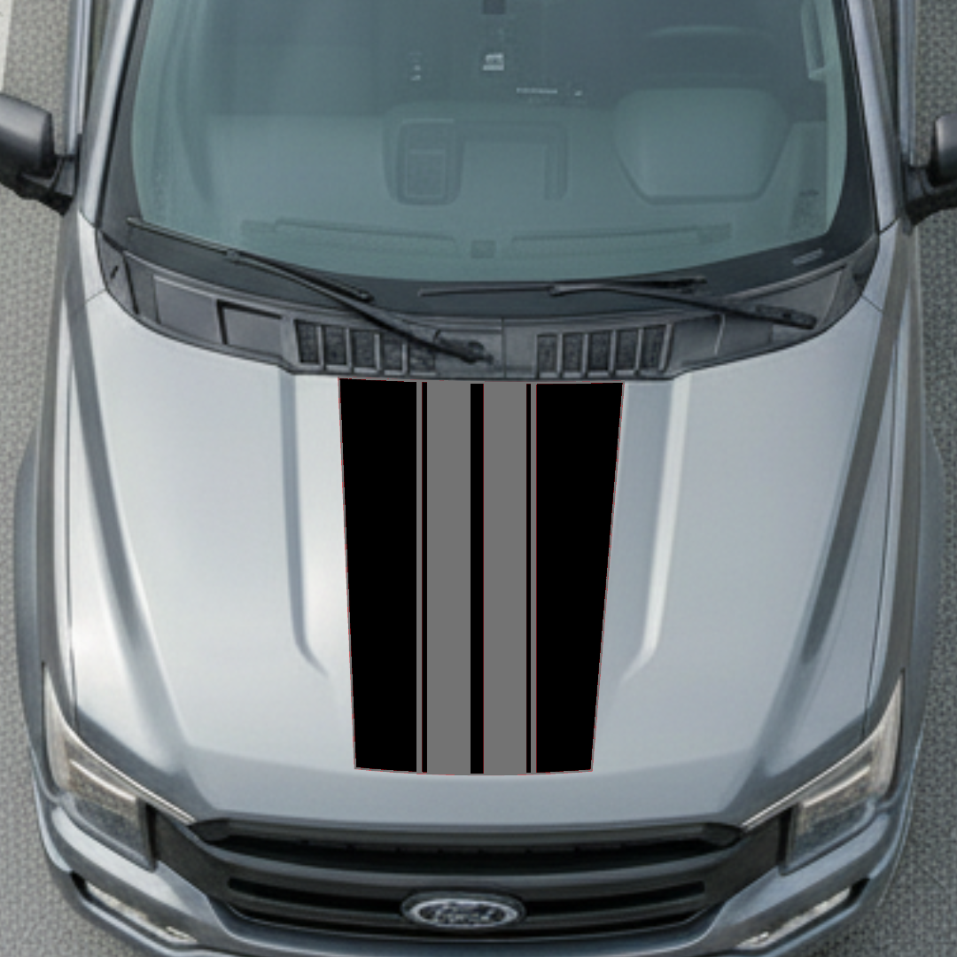 Hood Panel Decal/Sticker - Racing Stripes Graphic Kit - For Ford F-150 2017-2026 - Premium Vinyl