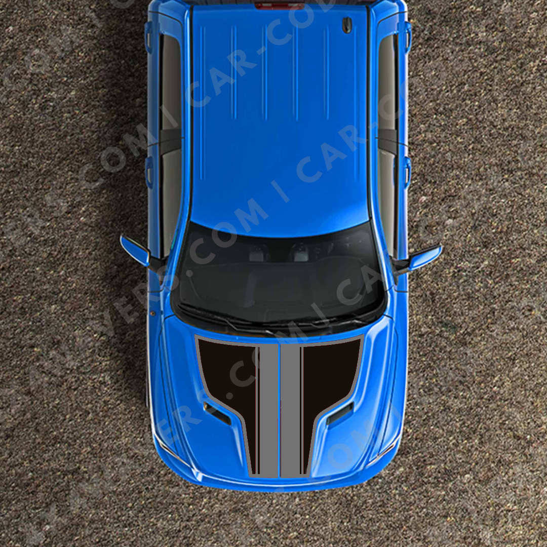 Hood Panel Decal/Sticker - Racing Stripes Graphic Kit - For Ram 1500 2009-2018 Rebel - Premium Vinyl