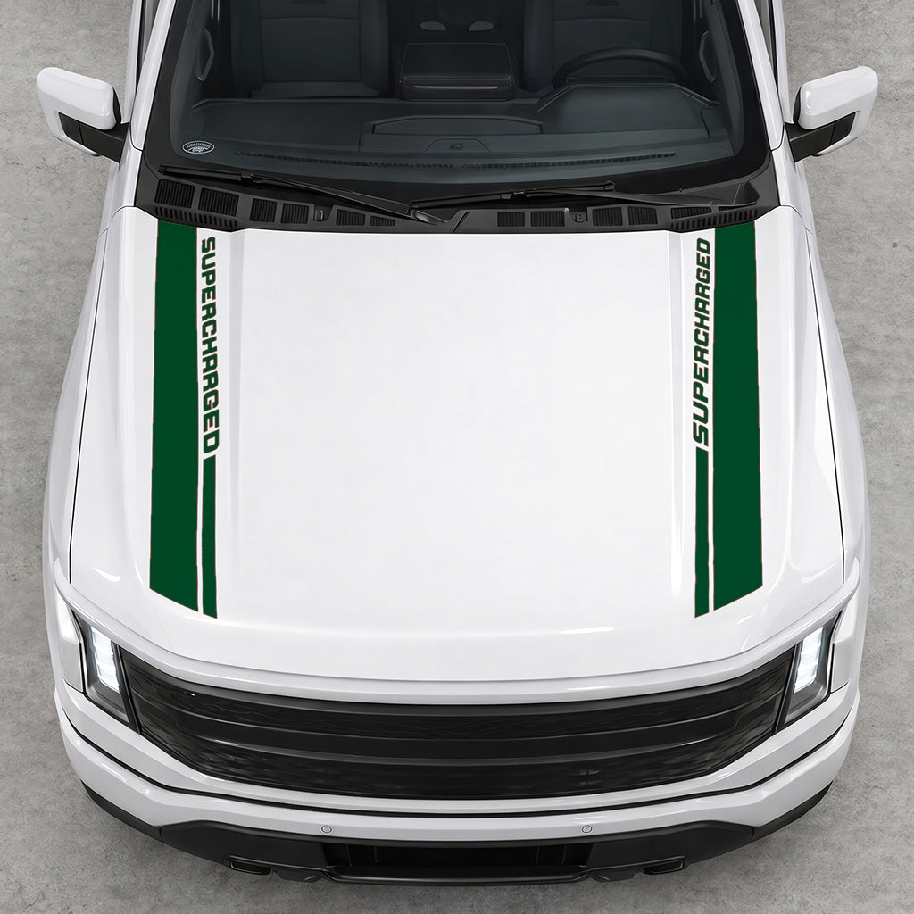 Hood Panel Decal/Sticker - Double Side SuperCharged Graphic Decal Graphic Kit - For Ford F-150 2015-2020 - Premium Vinyl