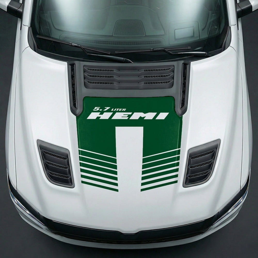 Hood Panel Decal/Sticker - Aggressive 5.7L HEMI Slotted Strobe Graphic Kit - For Dodge Ram 2019-2025 - Premium Vinyl