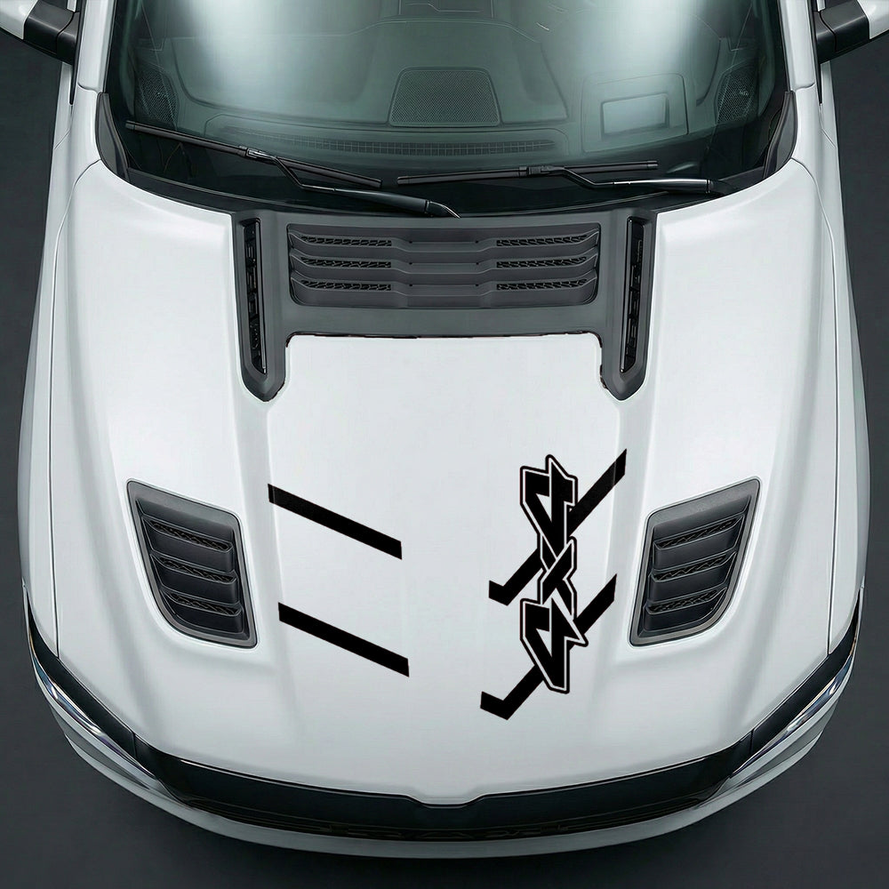 Hood Panel Decal/Sticker - Bold 4x4 Geometric Chevron - Cut Graphic Kit - For Dodge Ram 2019-2025 - Premium Vinyl