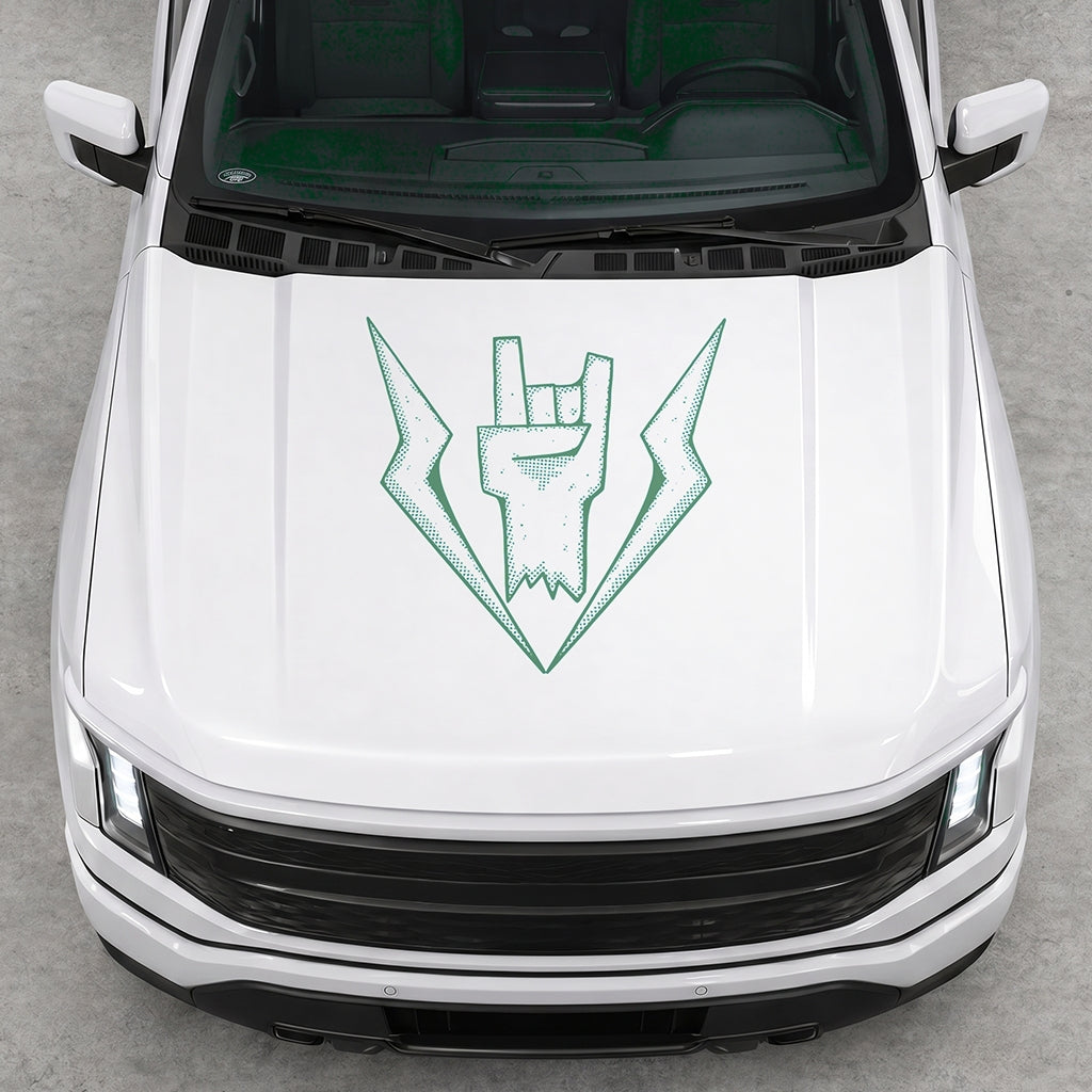 Hood Panel Decal/Sticker - Cut Lightning Rock Hand Graphic Decal Graphic Kit - For FORD F-150 2015-2020 - Premium Vinyl