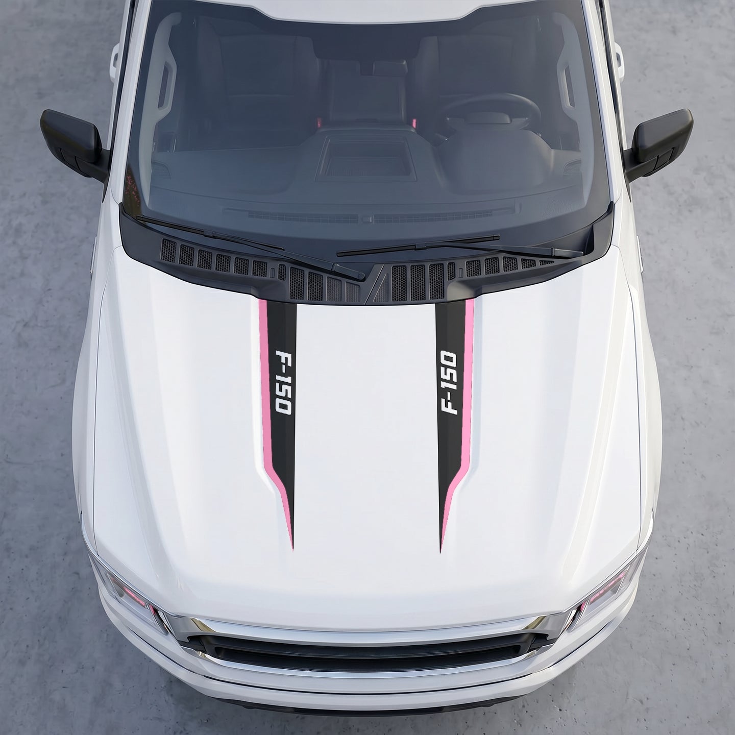 Hood Panel Decal/Sticker - Clean Sport Hood Cowl Accent Stripes – Dual Side Edge Matte Black Vinyl Decals with White Text Graphic Kit - For Ford F-150 F150 2015-2020 - Premium Vinyl