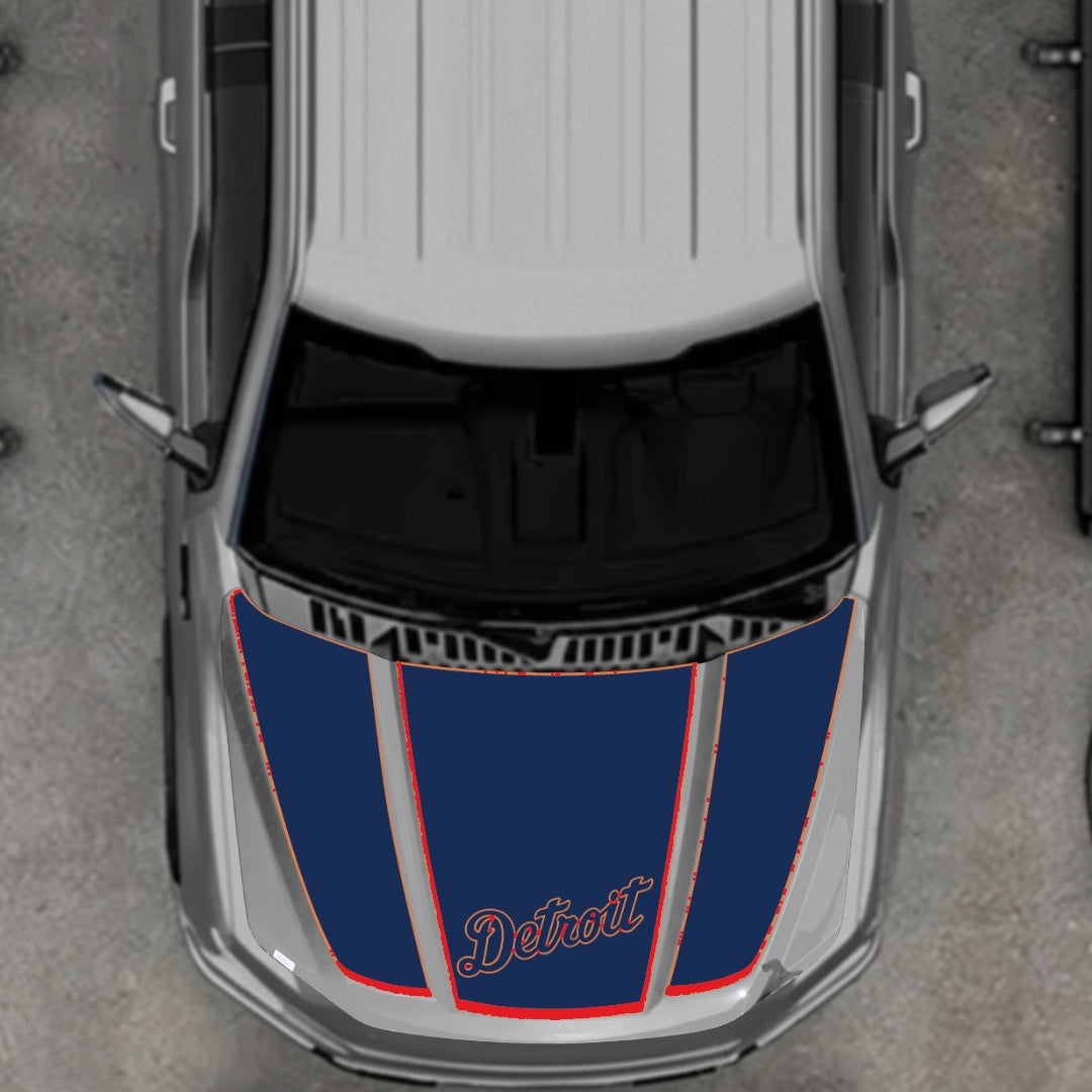 Hood Panel Decal/Sticker - Detroit Blue - Border Graphic Kit - For Ford F-150 2020-2026 - Premium Vinyl