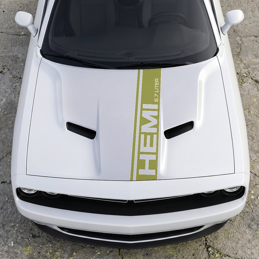 Hood Panel Decal/Sticker - HEMI 5.7 Liter Vertical Performance Stripe - Pillar Style Side-Hood Accent Vinyl Graphic Kit - For Dodge Challenger 2015-2024 - Premium Vinyl