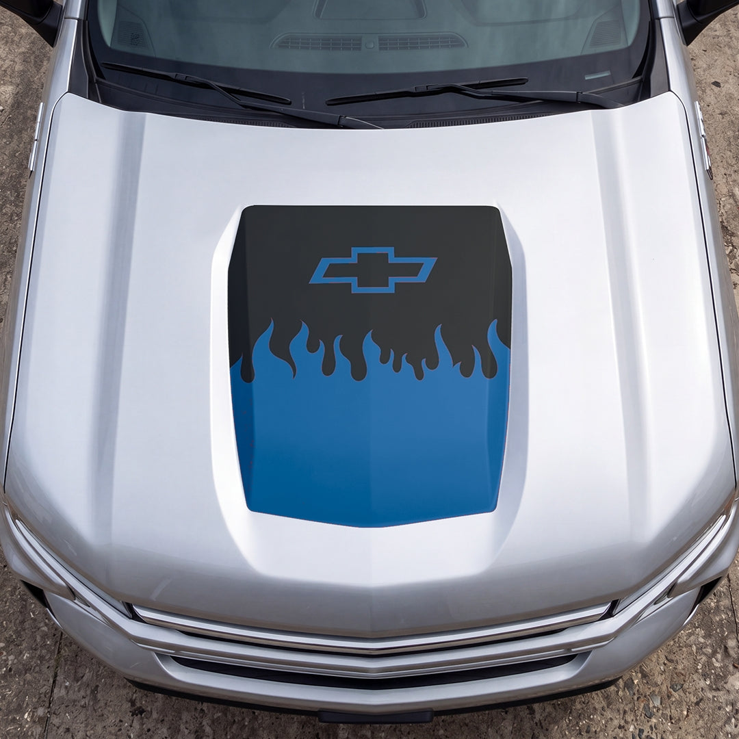 Hood Panel Decal/Sticker - Burning Flames Graphic Decal Graphic Kit - For Chevrolet Silverado 2019-2024 - Premium Vinyl
