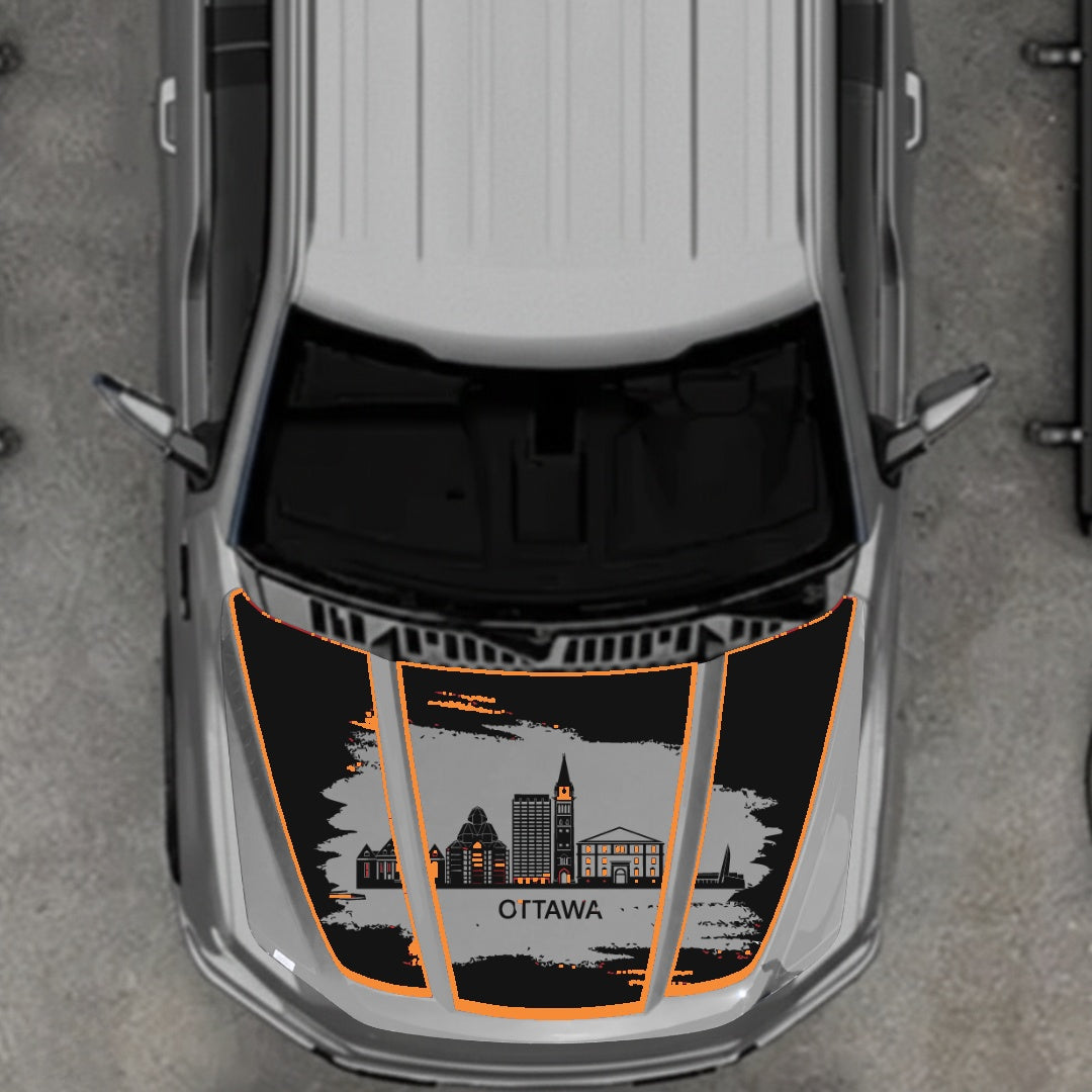 Hood Panel Decal/Sticker - Ottawa - Cut - Border Graphic Kit - For Ford F-150 2020-2026 - Premium Vinyl