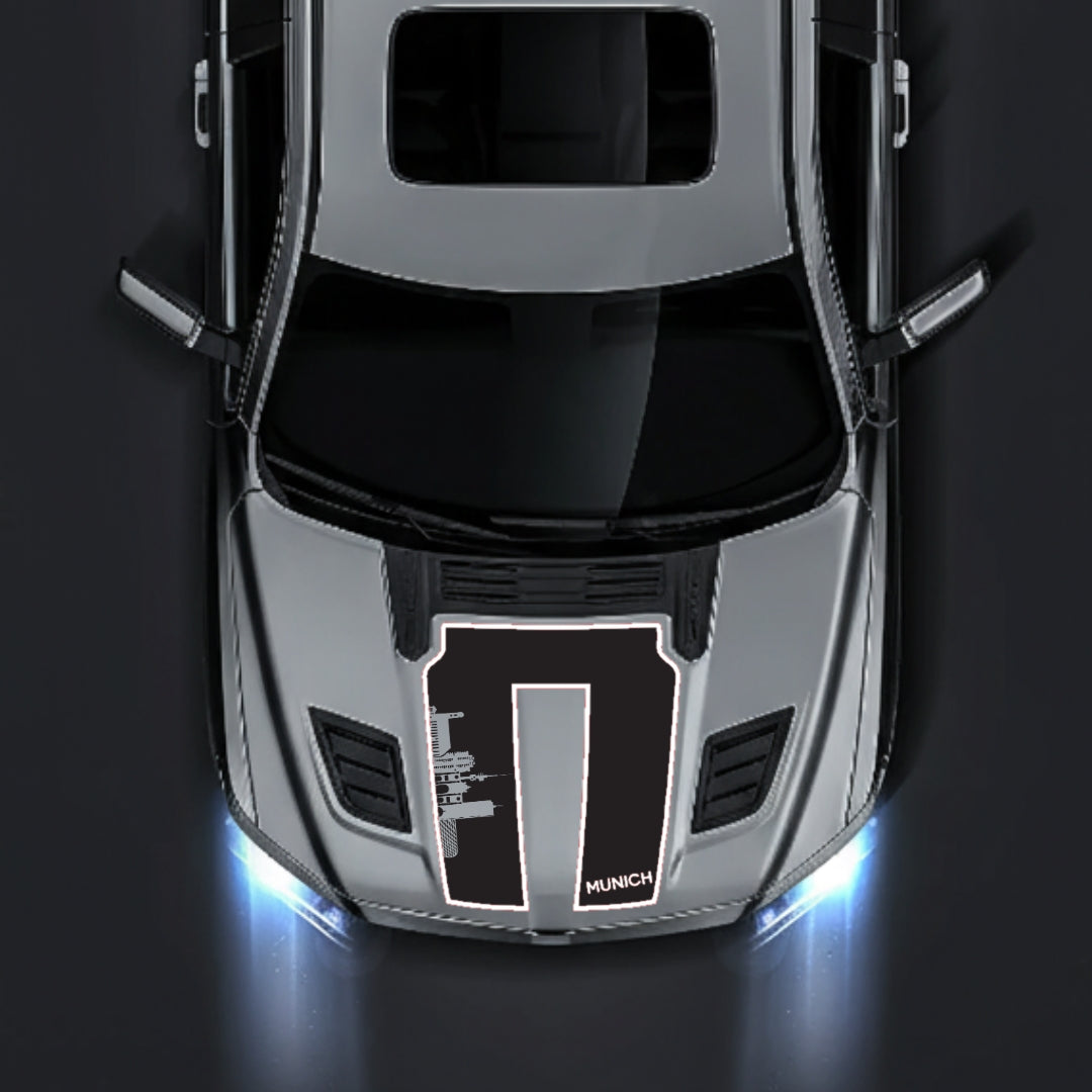 Hood Panel Decal/Sticker - Munich Skyline - Cut - Border Graphic Kit - For Dodge RAM 1500 2019-2025 - Premium Vinyl