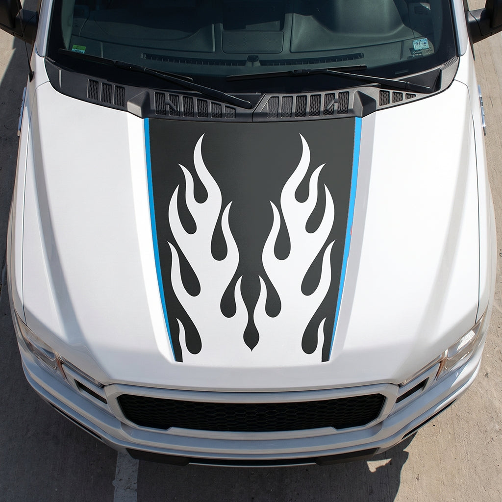 Hood Panel Decal/Sticker - Twin Burning Flames Graphic Decal Graphic Kit - For Ford F-150 2015-2020 - Premium Vinyl