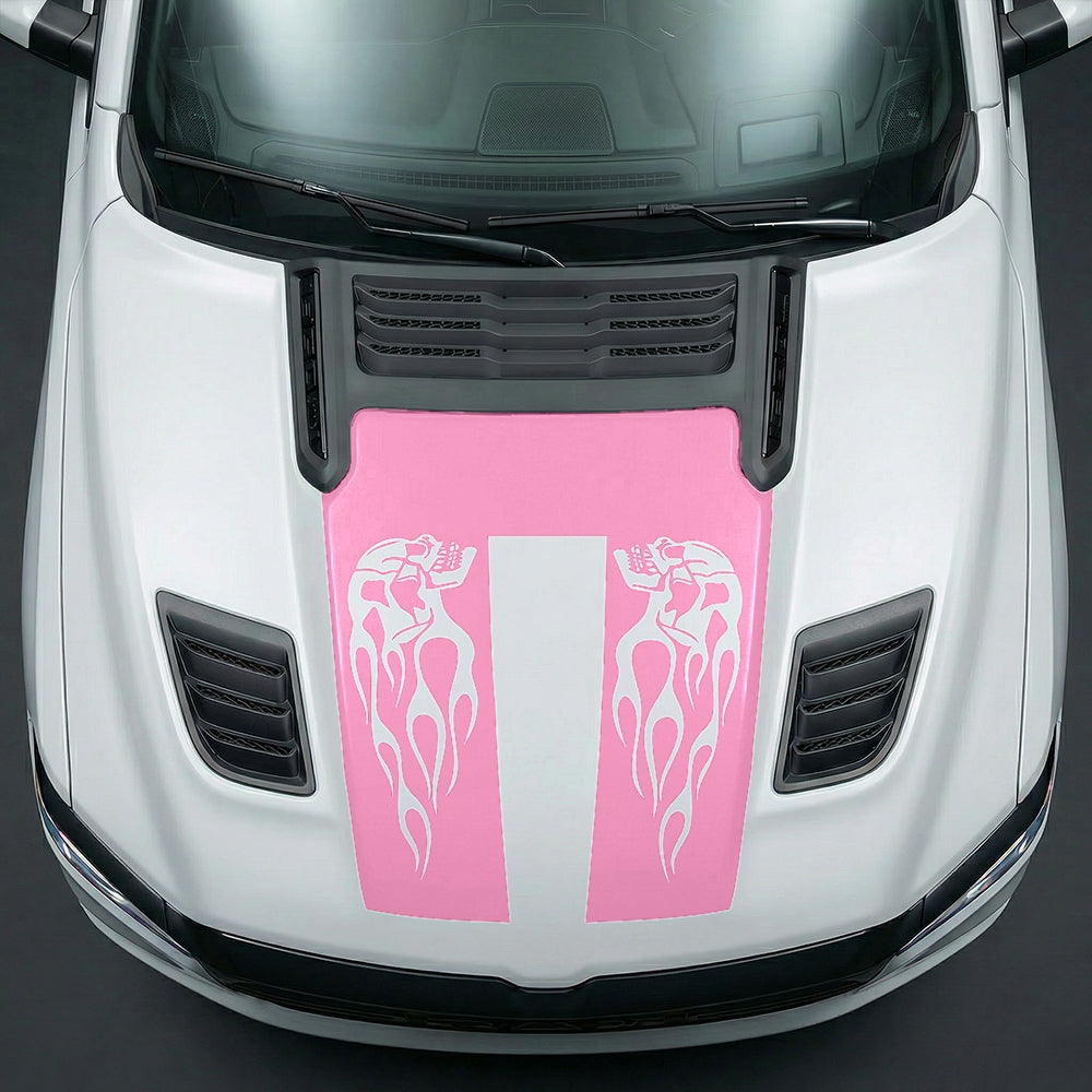 Hood Panel Decal/Sticker - Fiery Skulls Custom U-Shape Graphic Kit - For Dodge Ram 2019-2025 - Premium Vinyl