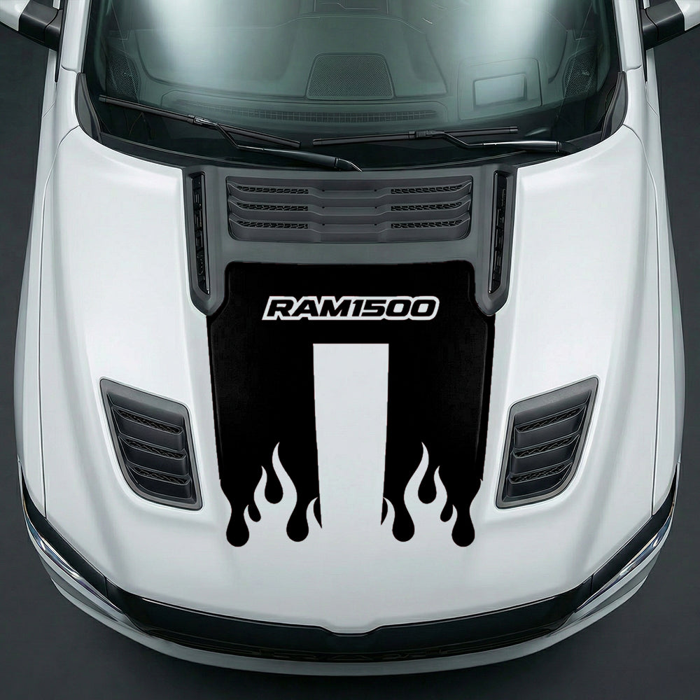 Hood Panel Decal/Sticker - RAM 1500 Flaming U-Shape Graphic Kit - For Dodge Ram 2019-2025 - Premium Vinyl